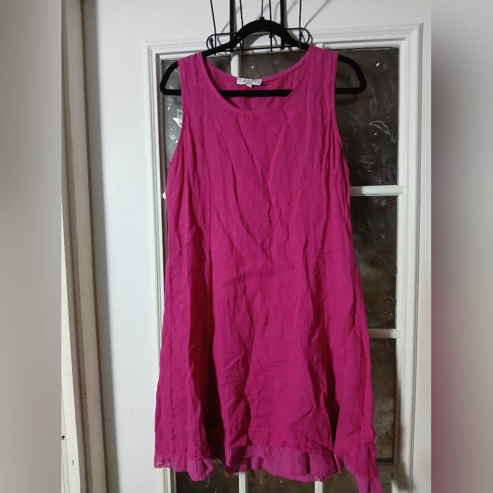 ALLEGRA MASETTI Size Small Swing Dress Linen  Pink Flutter Hem Lightweight It